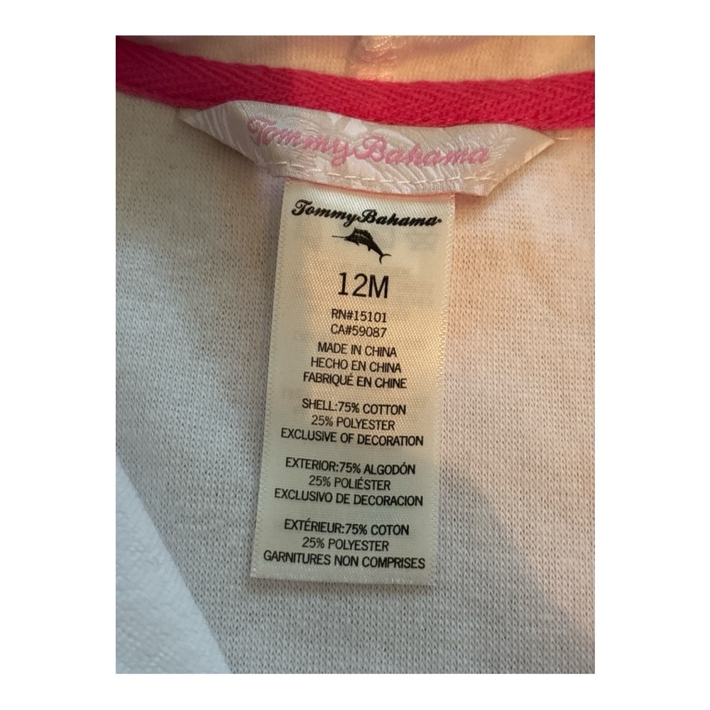 Tommy Bahama White Hooded swimsuit cover-up with Pink Embroidery 12 months - Picture 2 of 3